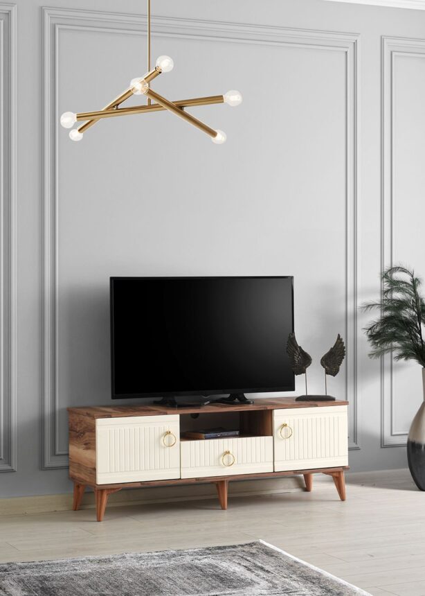 130 CM MDF MEBRAN KAPAK TV SEHPASI PASİFİK CEVİZ - KREM