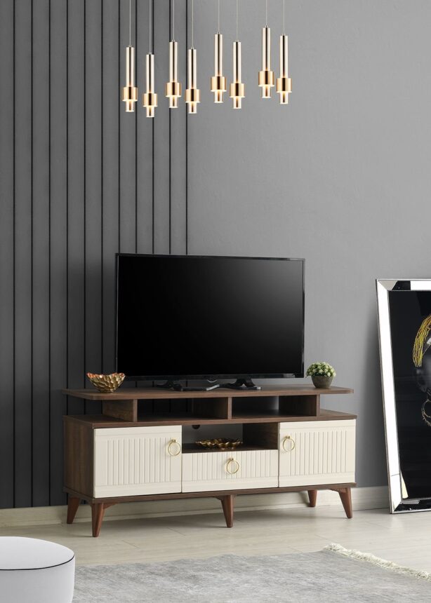 110 Cm Mdf Mebran Kapak Raflı Tv Sehpası Barok Ceviz