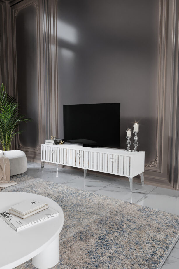 150 Cm Dubai Mdf Mebran Kapak Beyaz Gümüş