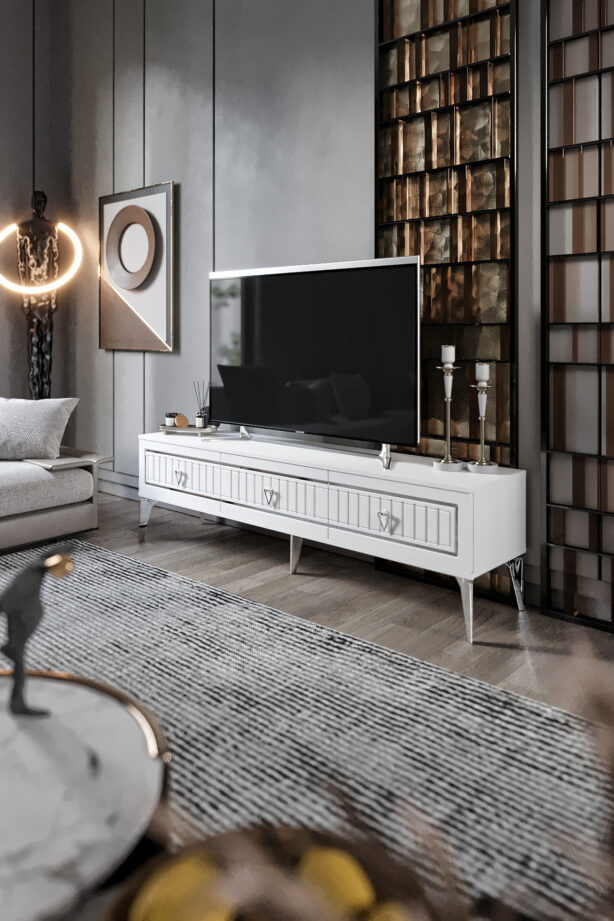 180 Cm Klas Mdf Mebran Kapak Beyaz Gümüş